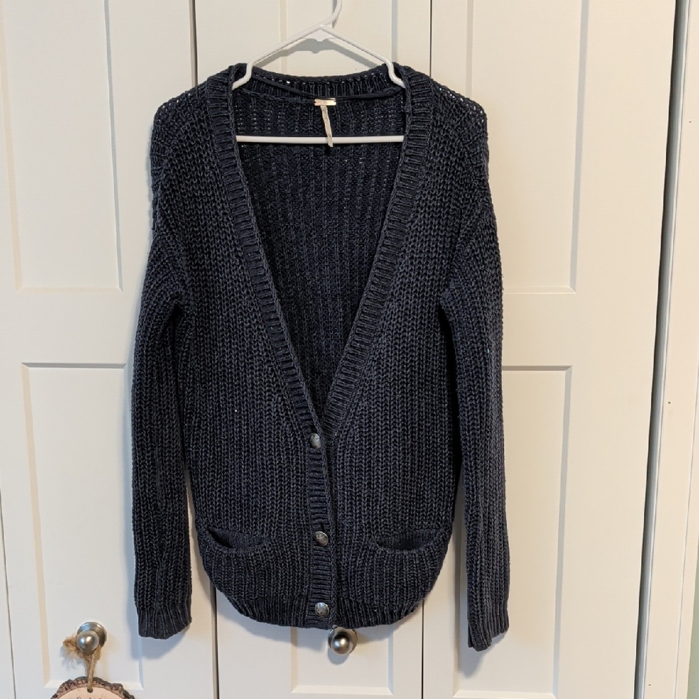Free People Charcoal Knit Cardigan Sweater